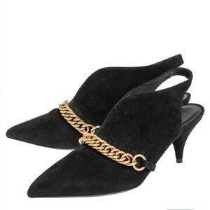 Burberry Black Suede Onwen Slingback Pumps Heels | Size 38.5 | 8.5 US Italian
